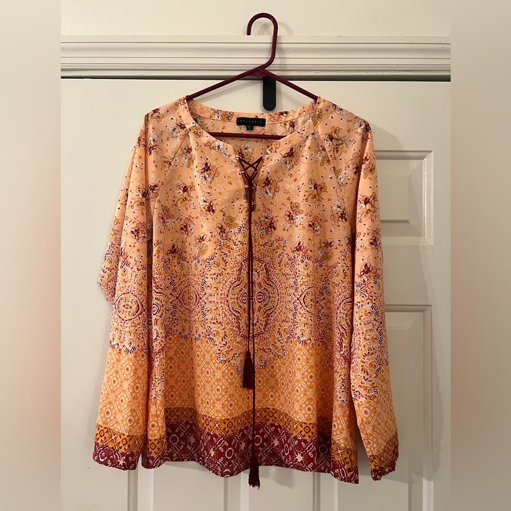 Sanctuary, orange and red, large blouse